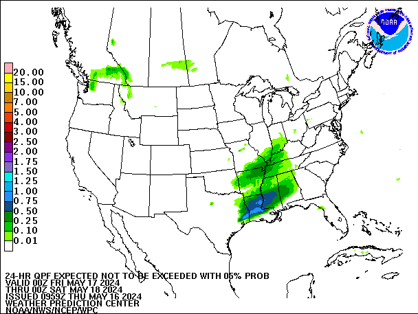 24-Hour 5th
                     Percentile QPF valid 00Z May 18, 2024