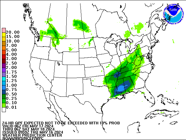 24-Hour 10th
                     Percentile QPF valid 06Z May 18, 2024