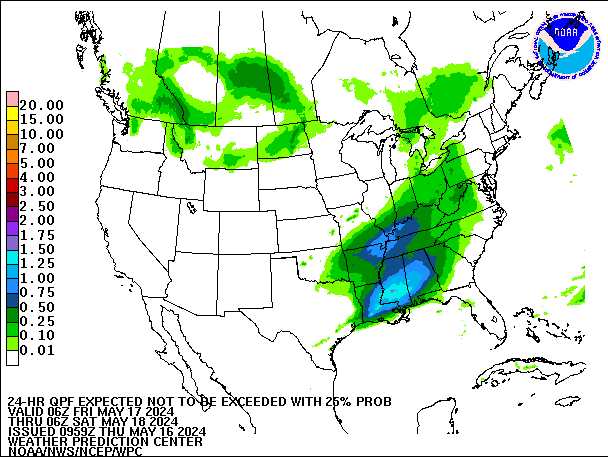 24-Hour 25th
                     Percentile QPF valid 06Z May 18, 2024