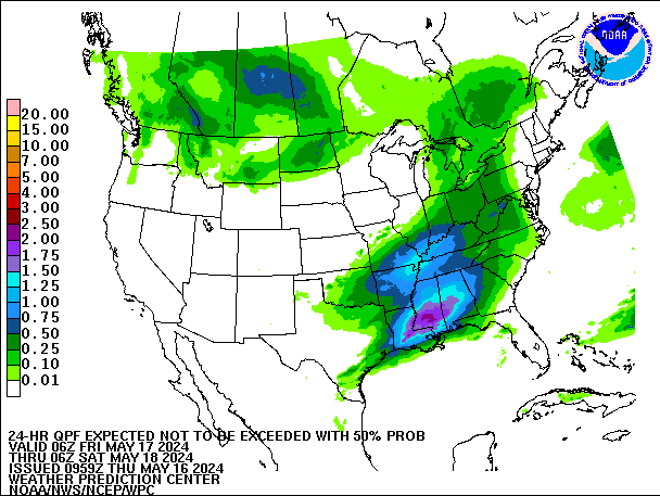 24-Hour 50th
                     Percentile QPF valid 06Z May 18, 2024