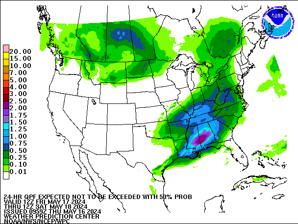 24-Hour 50th
                     Percentile QPF valid 12Z May 18, 2024