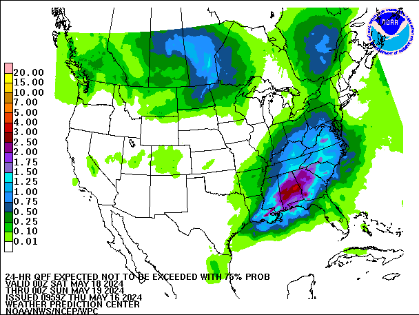 24-Hour 75th
                     Percentile QPF valid 00Z May 19, 2024