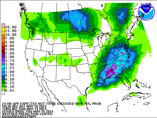 24-Hour 75th
                     Percentile QPF valid 06Z May 19, 2024