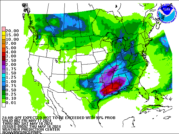 24-Hour 90th
                     Percentile QPF valid 00Z May 18, 2024