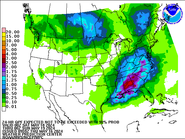 24-Hour 90th
                     Percentile QPF valid 00Z May 19, 2024