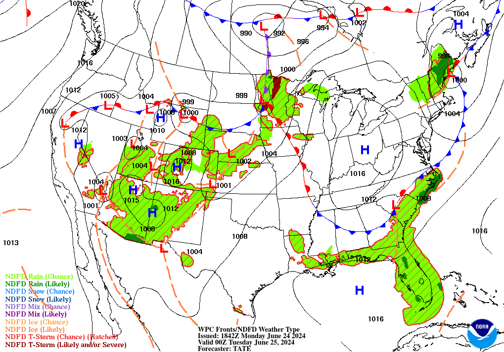 Forecast of Fronts/Pressure and Weather valid Wed 18Z