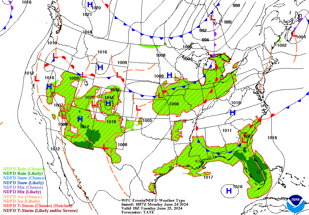 Forecast of Fronts/Pressure and Weather valid Thu 00Z