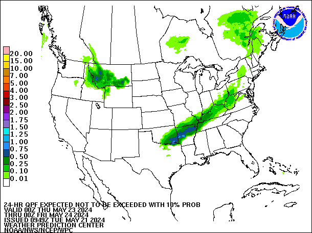 24-Hour 10th
                     Percentile QPF valid 00Z May 24, 2024