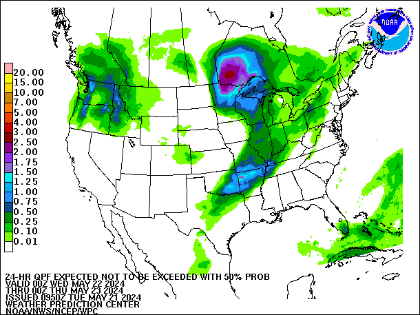 24-Hour 50th
                     Percentile QPF valid 00Z May 23, 2024