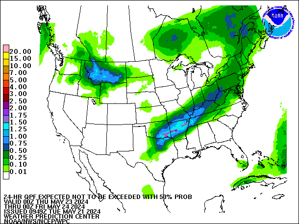 24-Hour 50th
                     Percentile QPF valid 00Z May 24, 2024