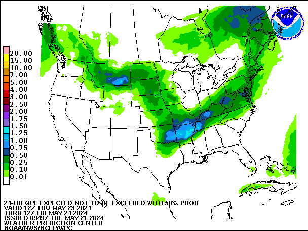 24-Hour 50th
                     Percentile QPF valid 12Z May 24, 2024