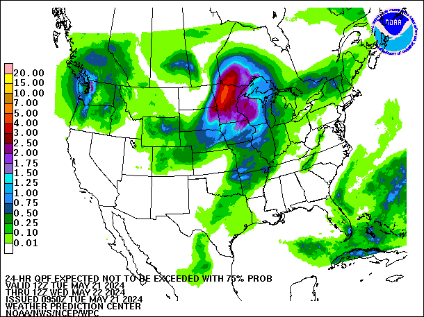 24-Hour 75th
                     Percentile QPF valid 12Z May 22, 2024