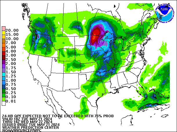 24-Hour 75th
                     Percentile QPF valid 18Z May 22, 2024