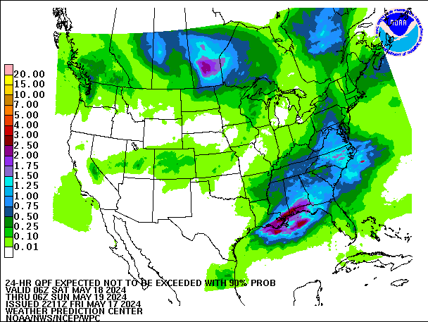 24-Hour 90th
                     Percentile QPF valid 06Z May 19, 2024