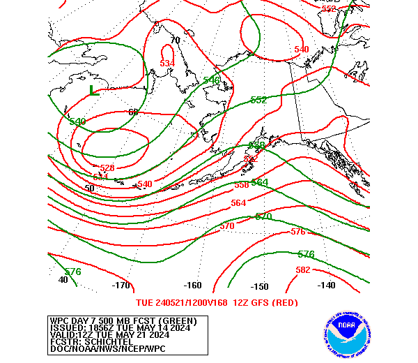 WPC and GFS Forecast of 500mb Heights valid on Day 7