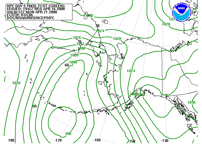 WPC Forecast of Sea Level Pressure valid on Day 5