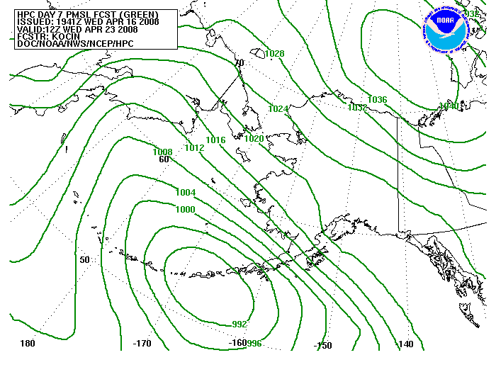 WPC Forecast of Sea Level Pressure valid on Day 7