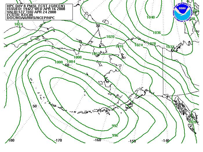 WPC Forecast of Sea Level Pressure valid on Day 8