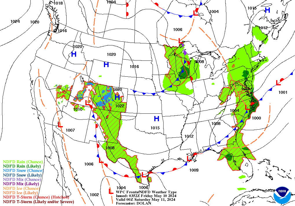 Forecast of Fronts/Pressure and Weather valid Mon 00Z