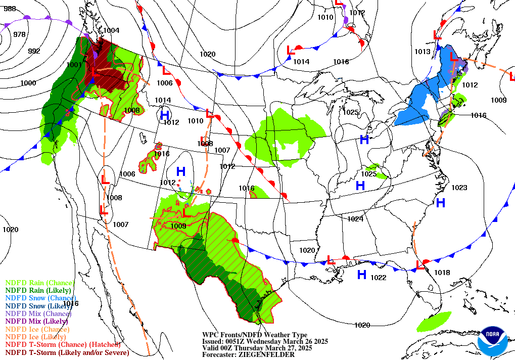 Forecast of Fronts/Pressure and Weather valid Mon 00Z