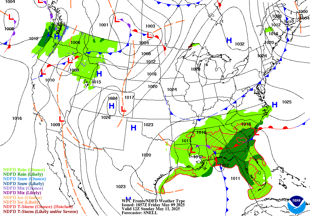 Forecast of Fronts/Pressure and Weather valid Thu 12Z