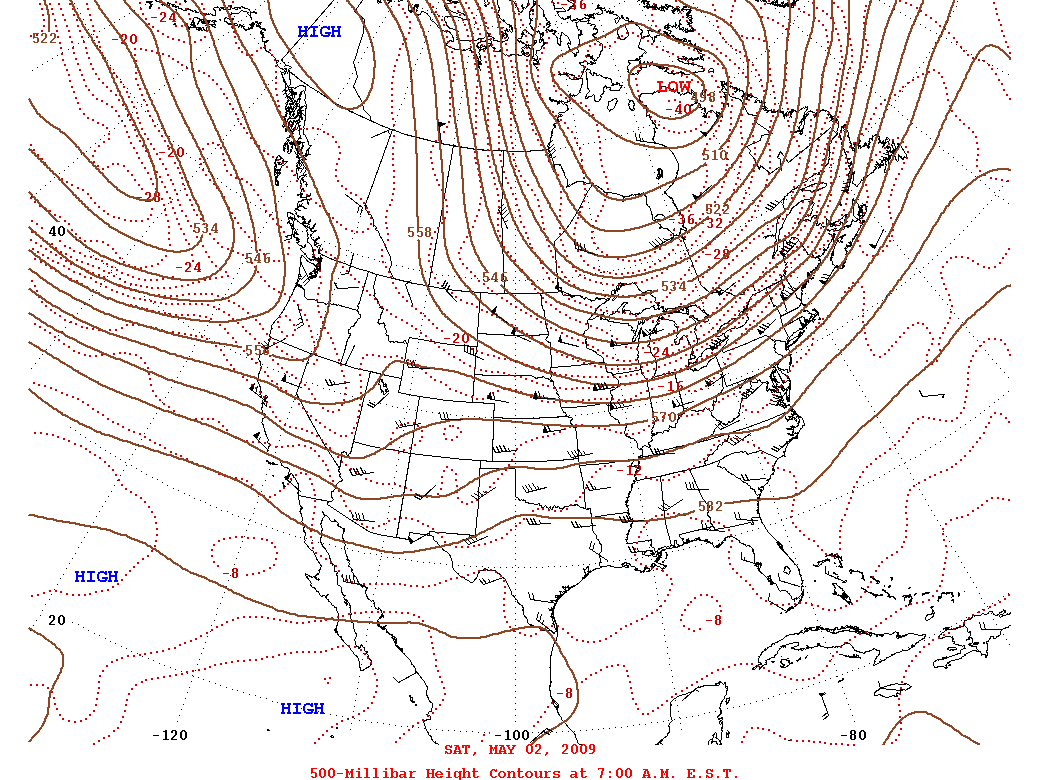 Daily 7:00 AM  E.S.T. 500-Millibar Height Contour Map
