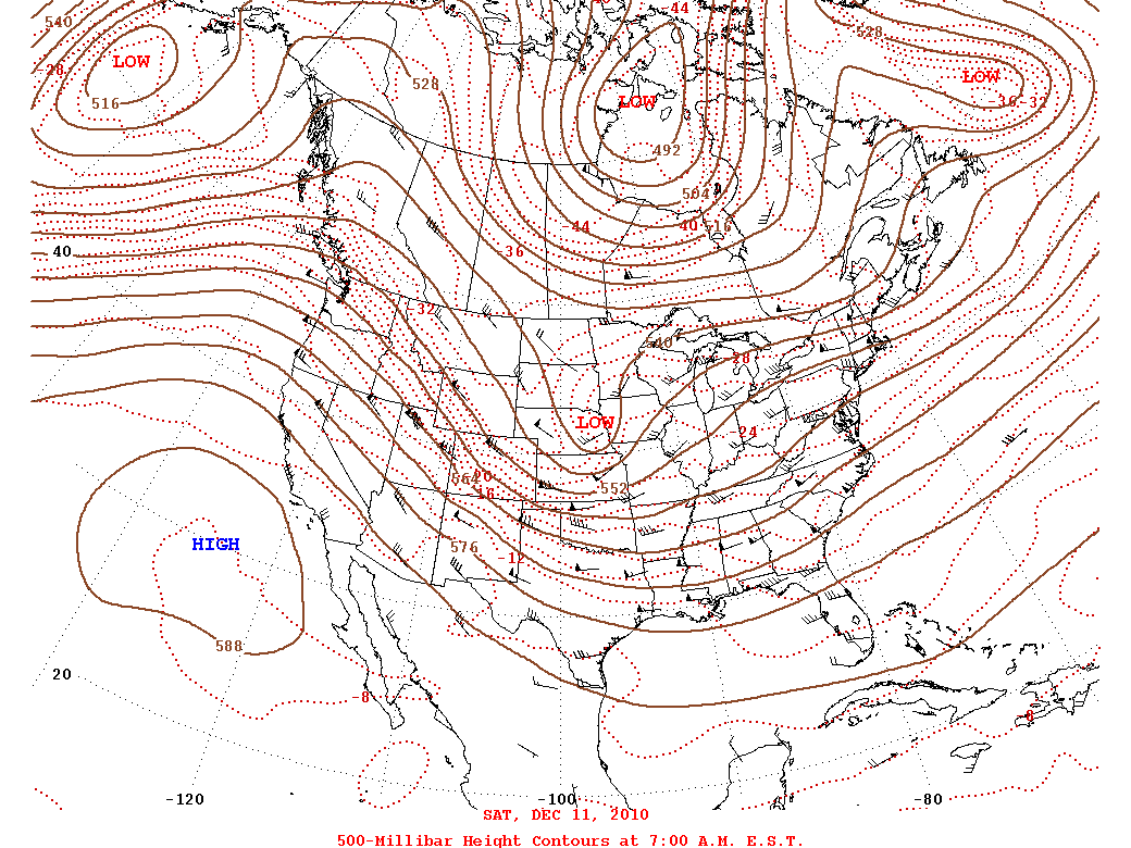 Daily 7:00 AM  E.S.T. 500-Millibar Height Contour Map