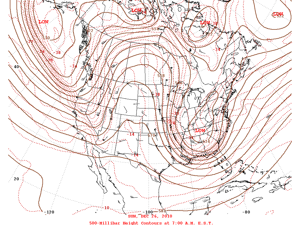 Daily 7:00 AM  E.S.T. 500-Millibar Height Contour Map