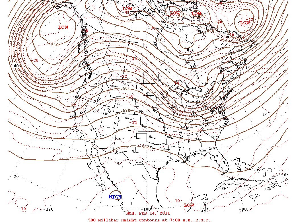 Daily 7:00 AM  E.S.T. 500-Millibar Height Contour Map