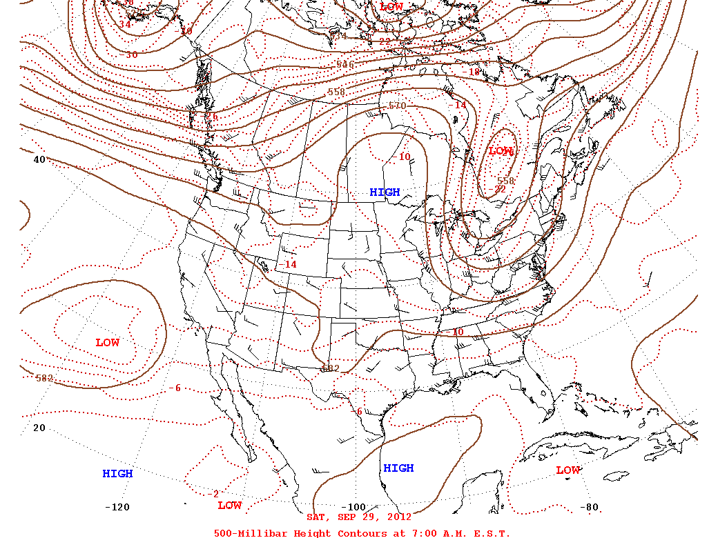 Daily 7:00 AM  E.S.T. 500-Millibar Height Contour Map