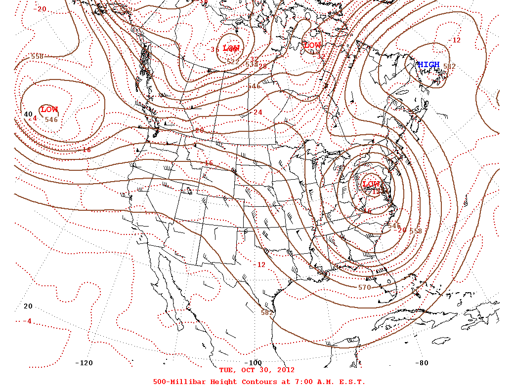 Daily 7:00 AM  E.S.T. 500-Millibar Height Contour Map