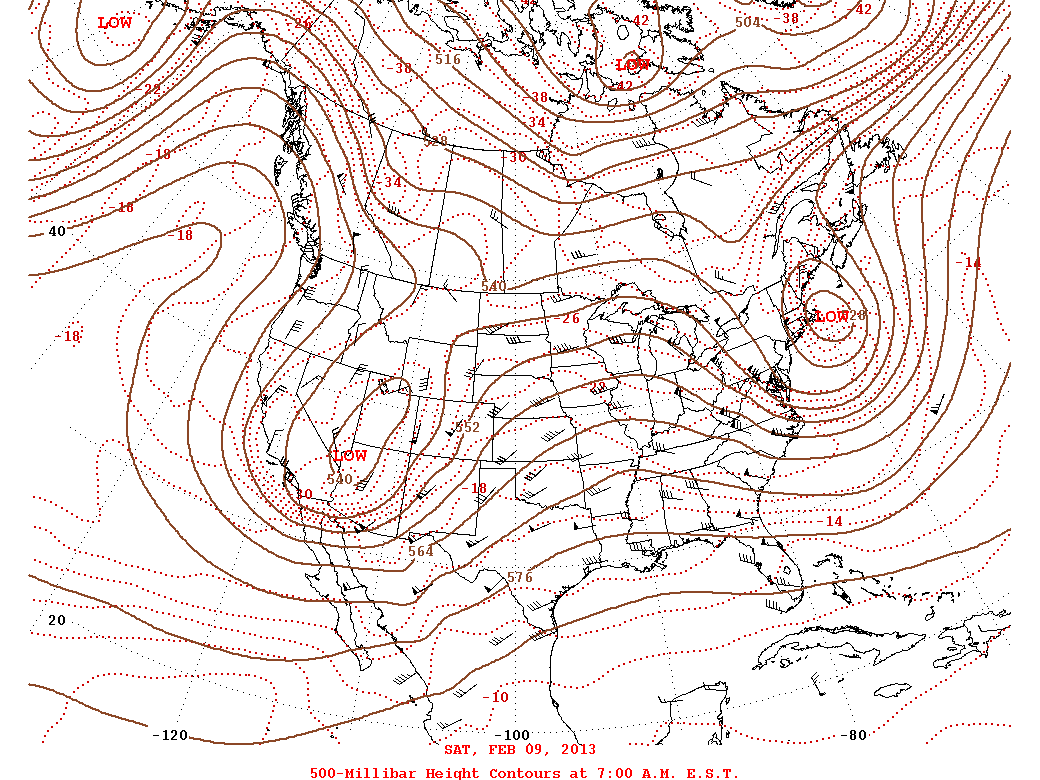 Daily 7:00 AM  E.S.T. 500-Millibar Height Contour Map