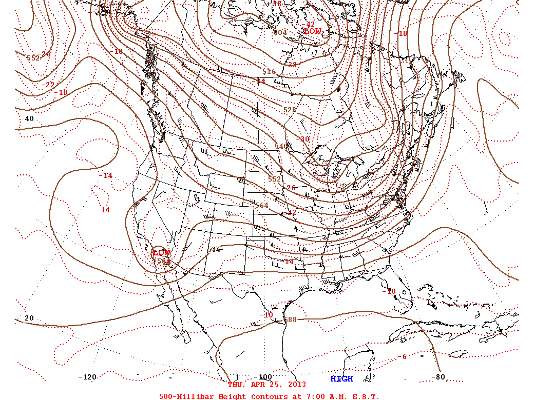 Daily 7:00 AM  E.S.T. 500-Millibar Height Contour Map