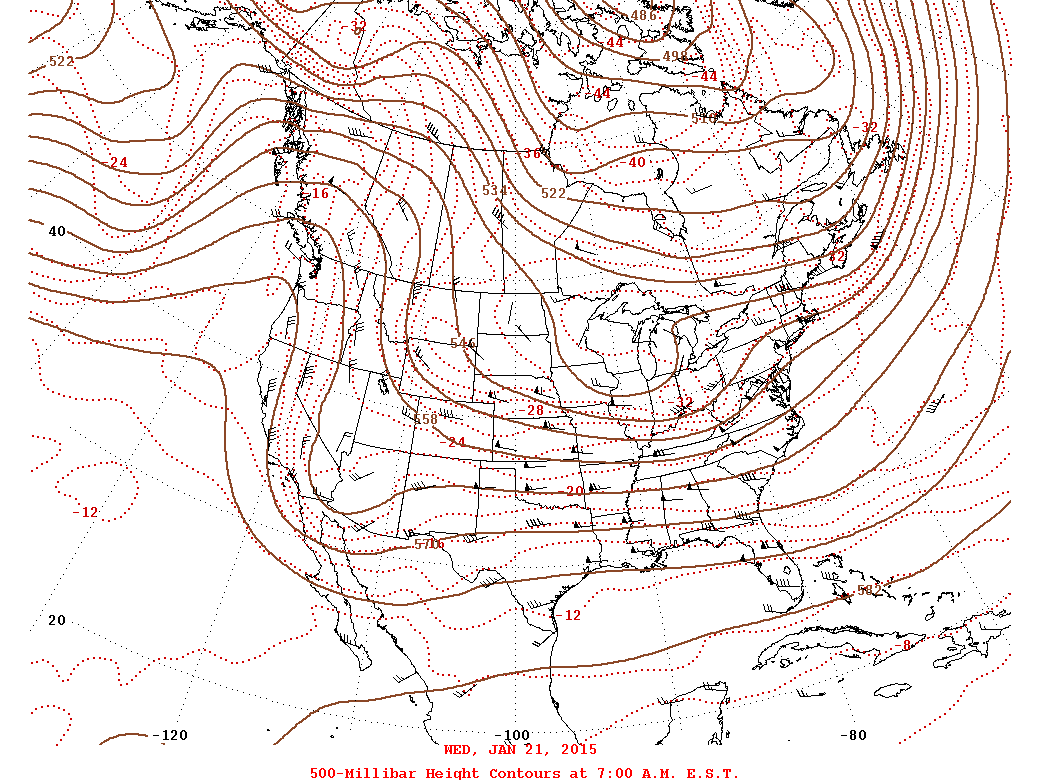 Daily 7:00 AM  E.S.T. 500-Millibar Height Contour Map