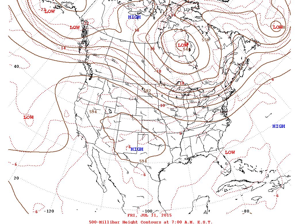 Daily 7:00 AM  E.S.T. 500-Millibar Height Contour Map