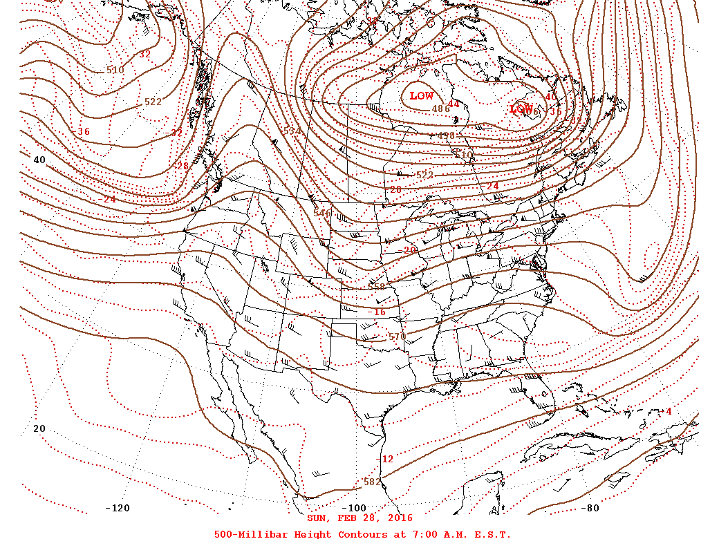 Daily 7:00 AM  E.S.T. 500-Millibar Height Contour Map