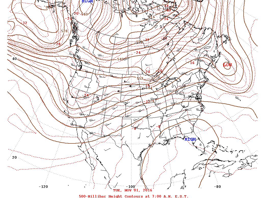 Daily 7:00 AM  E.S.T. 500-Millibar Height Contour Map