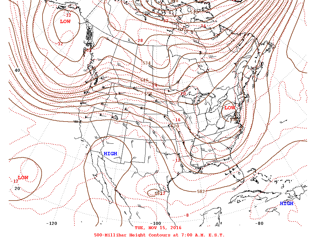 Daily 7:00 AM  E.S.T. 500-Millibar Height Contour Map