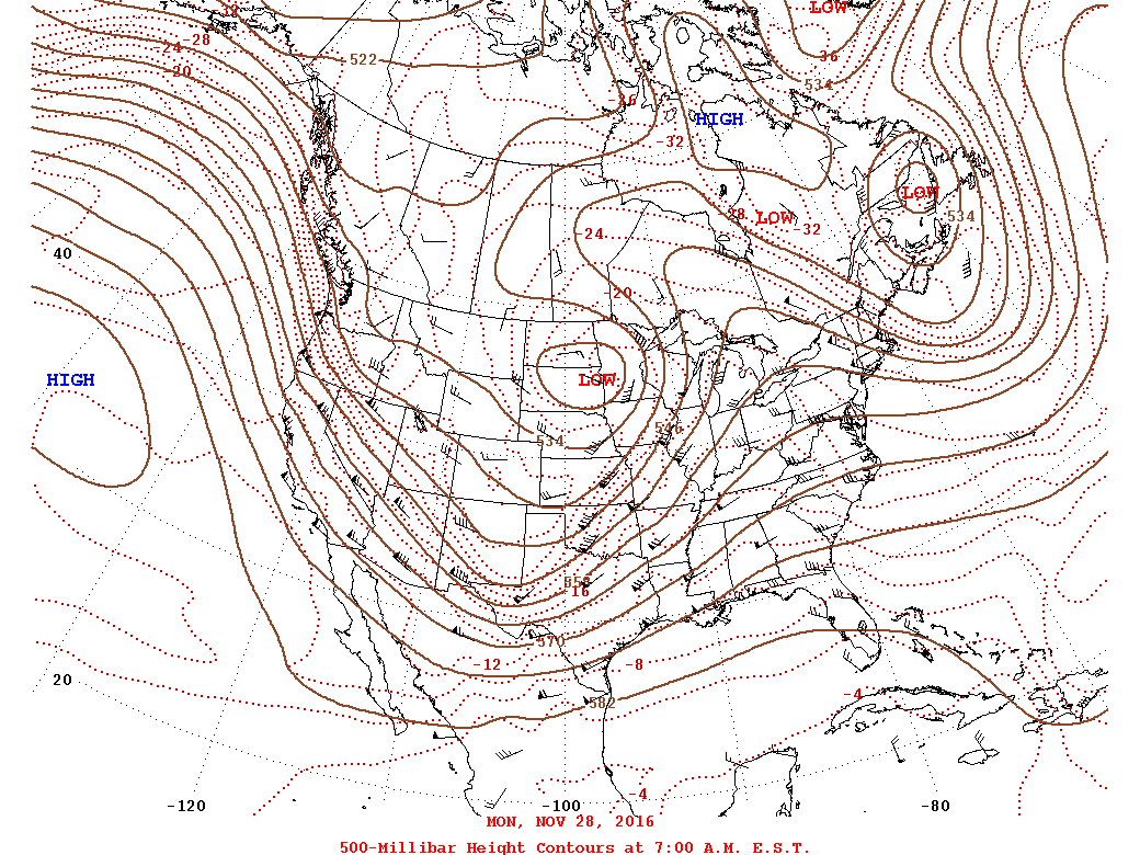 Daily 7:00 AM  E.S.T. 500-Millibar Height Contour Map