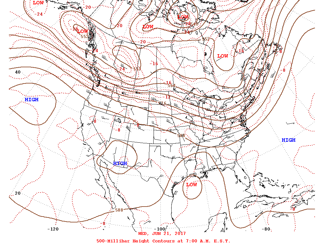 Daily 7:00 AM  E.S.T. 500-Millibar Height Contour Map