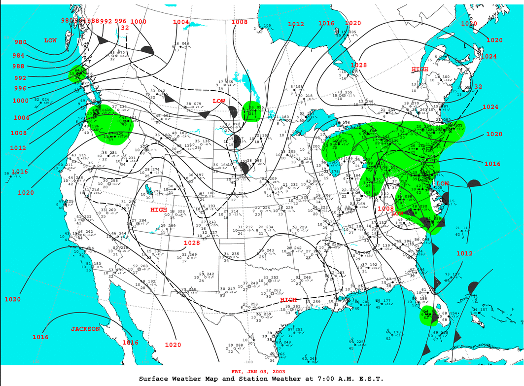 Daily 7:00 AM E.S.T. Surface Map and Station Weather