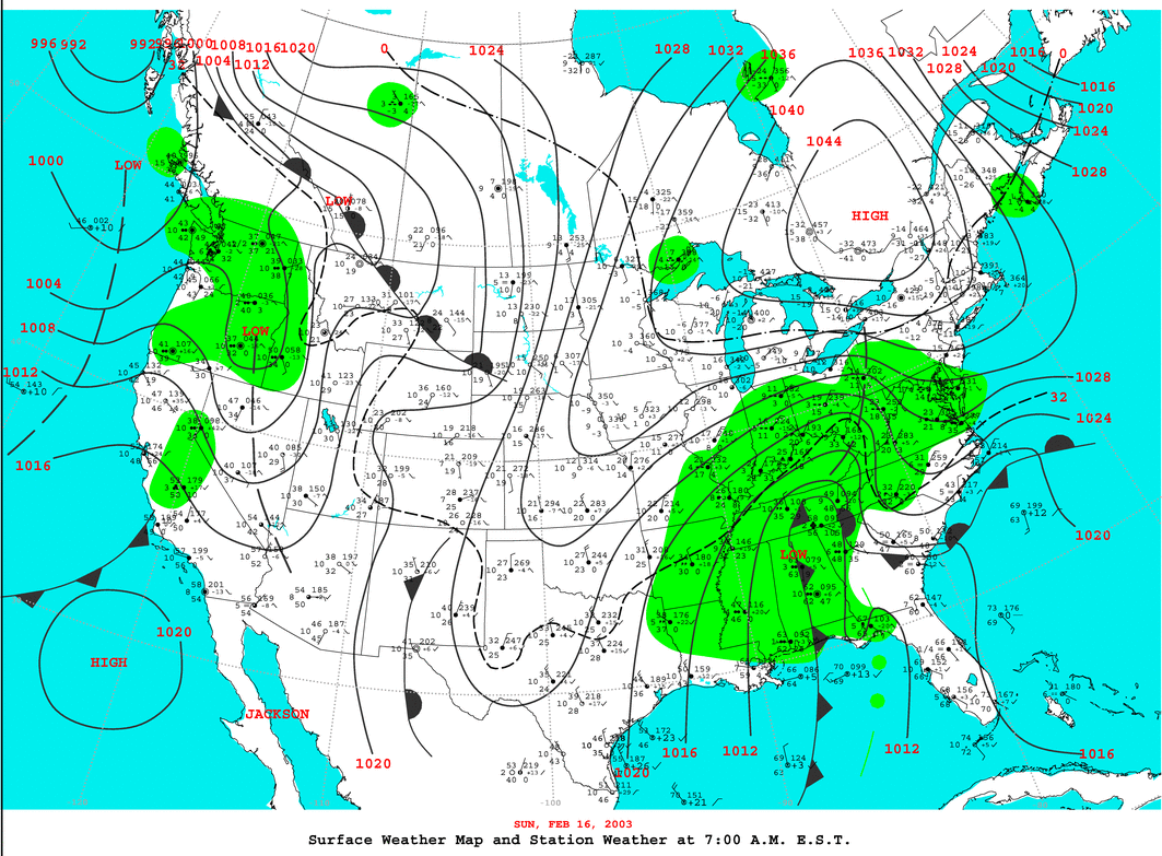 Daily 7:00 AM E.S.T. Surface Map and Station Weather