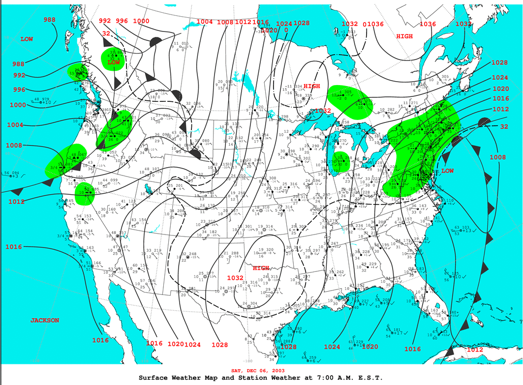 Daily 7:00 AM E.S.T. Surface Map and Station Weather