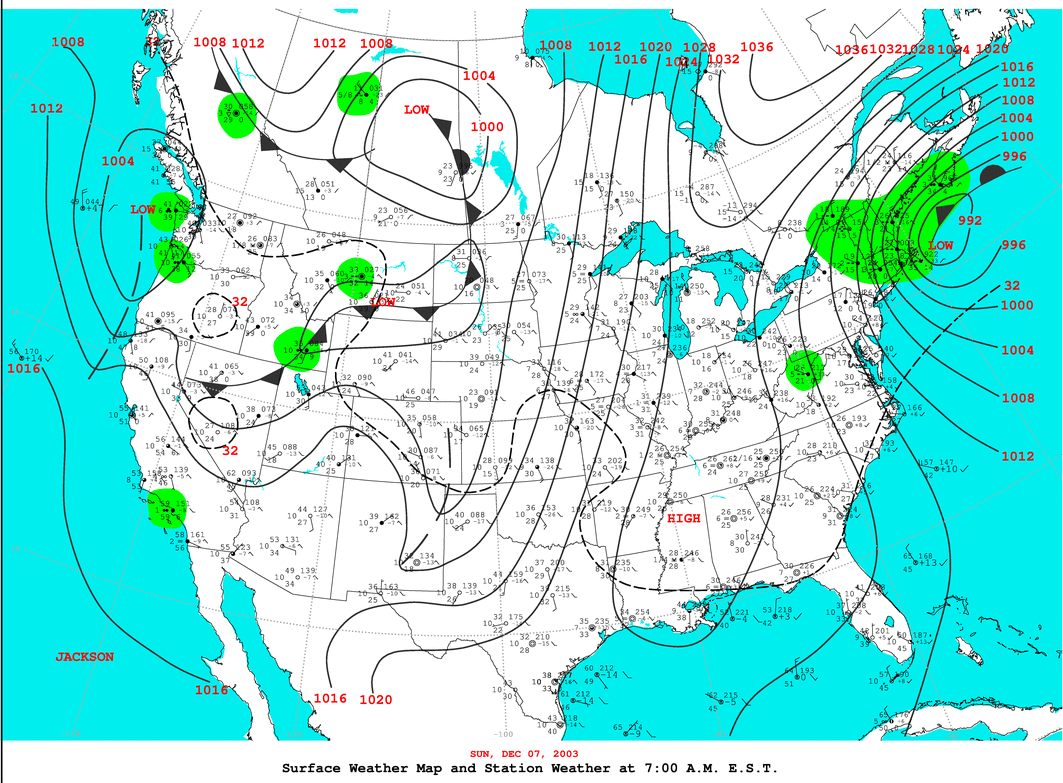 Daily 7:00 AM E.S.T. Surface Map and Station Weather