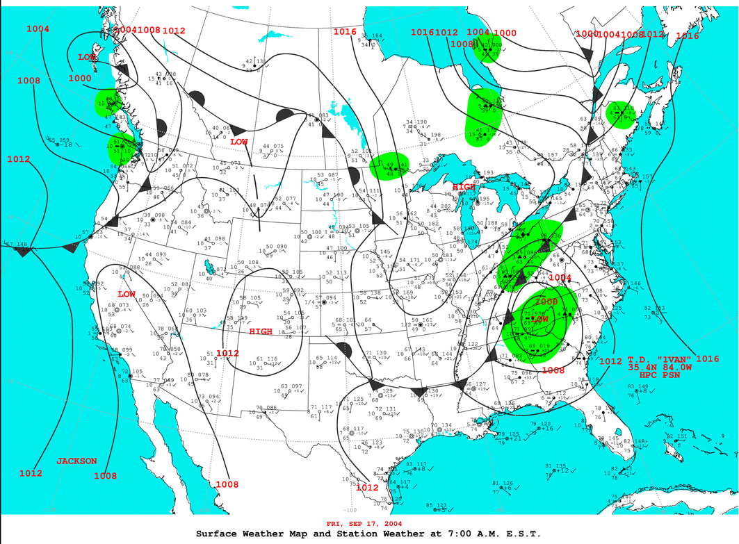 Daily 7:00 AM E.S.T. Surface Map and Station Weather