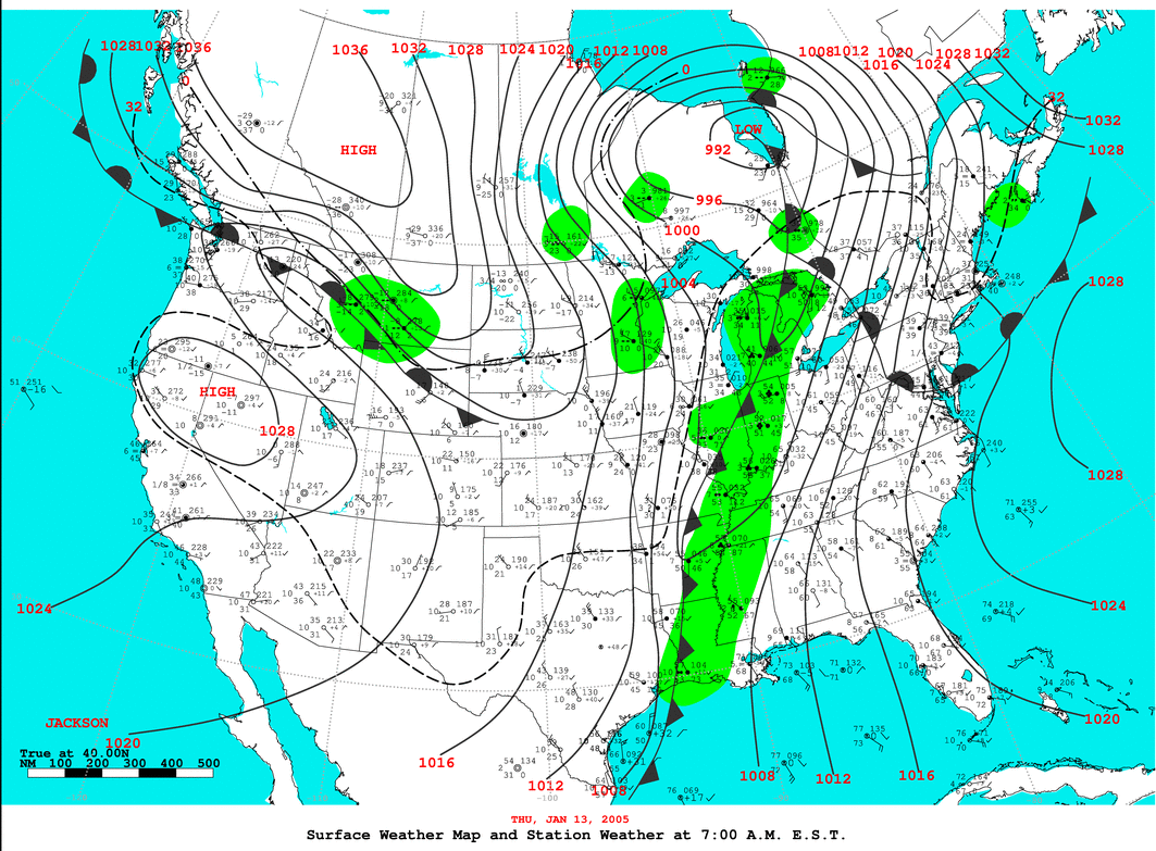 Daily 7:00 AM E.S.T. Surface Map and Station Weather