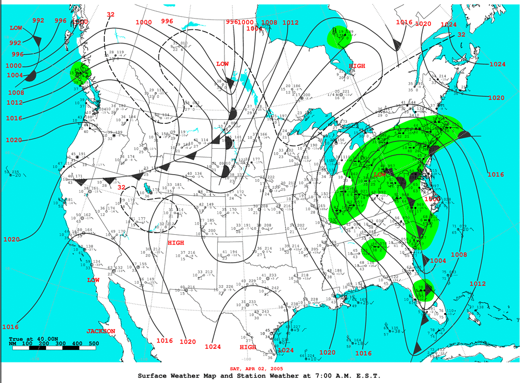 Daily 7:00 AM E.S.T. Surface Map and Station Weather