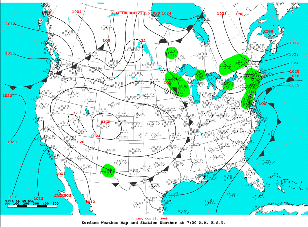 Daily 7:00 AM E.S.T. Surface Map and Station Weather