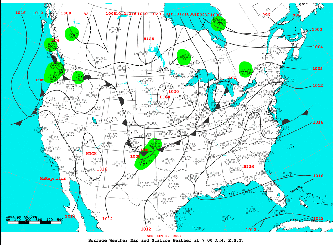 Daily 7:00 AM E.S.T. Surface Map and Station Weather