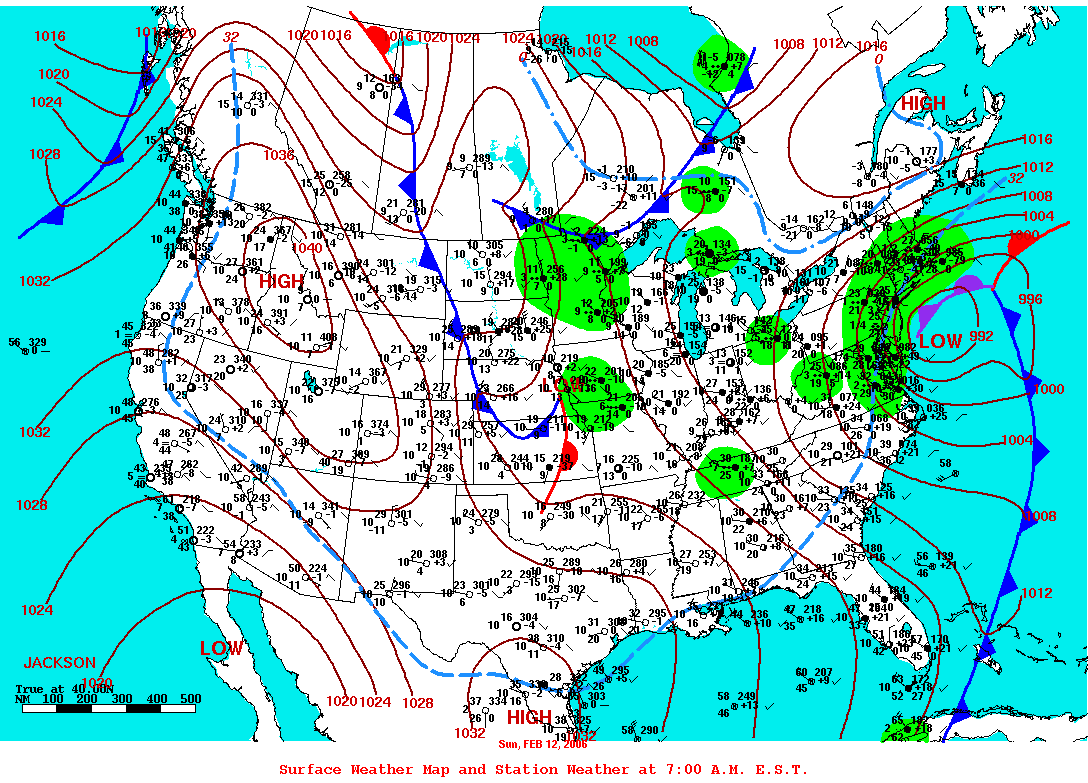 Daily 7:00 AM E.S.T. Surface Map and Station Weather